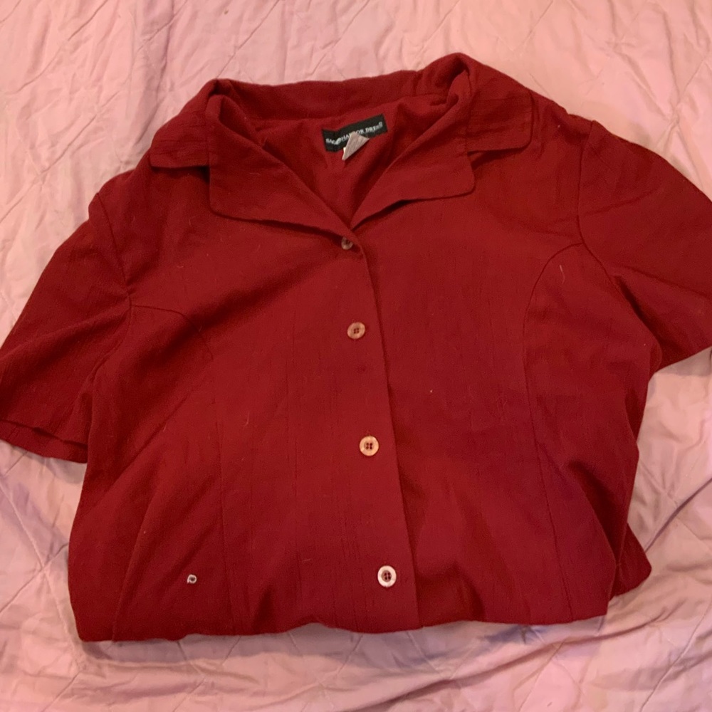 Red Button-Up Cottagecore Dress with Colar